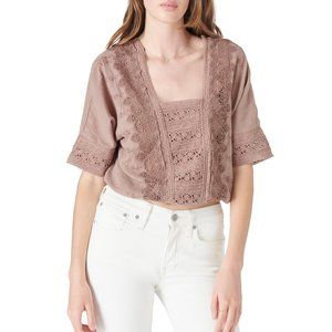Lucky Brand Lace Short Sleeve Top - Deep Taupe